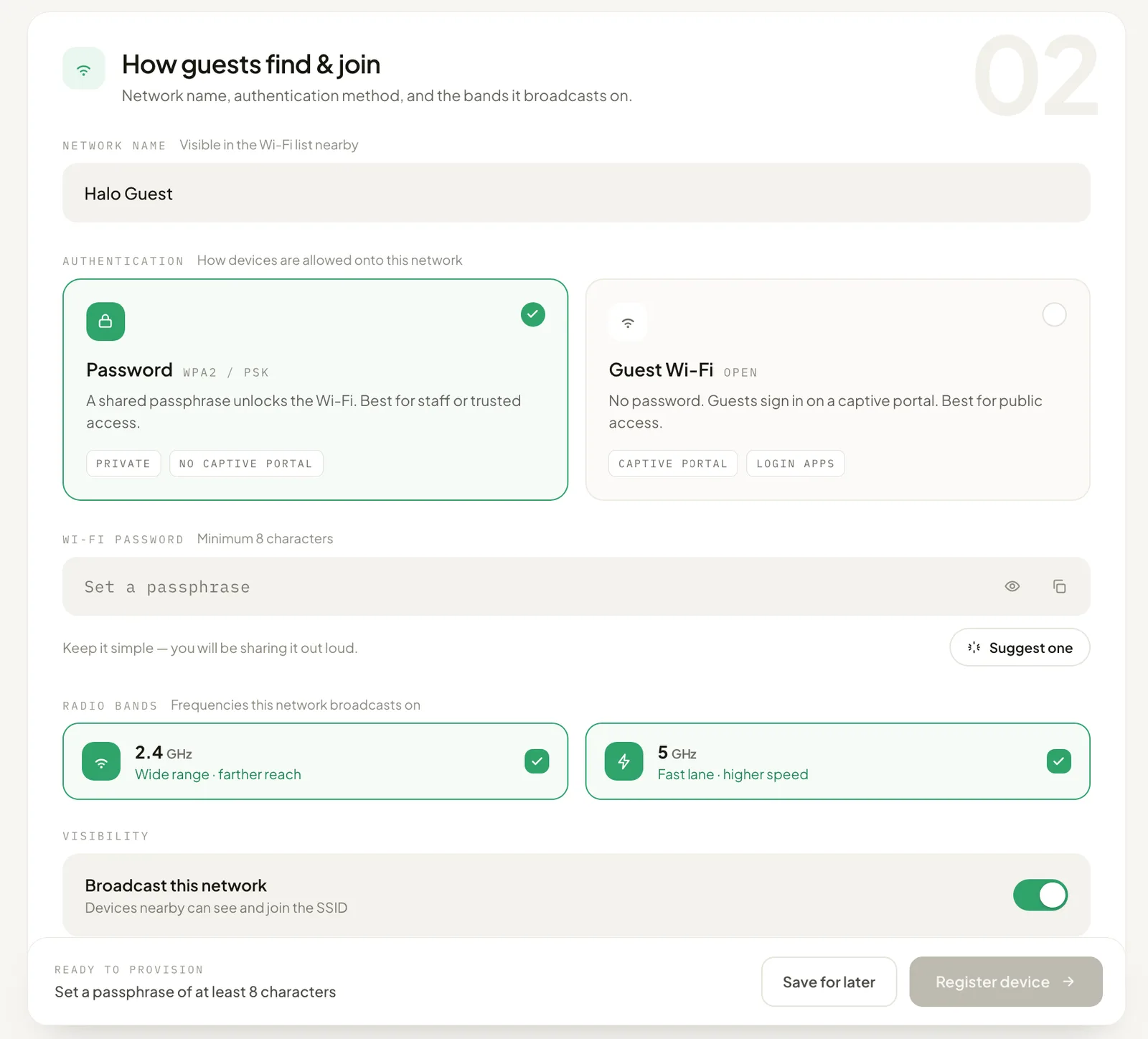 Add a network settings in the HaloWiFi dashboard