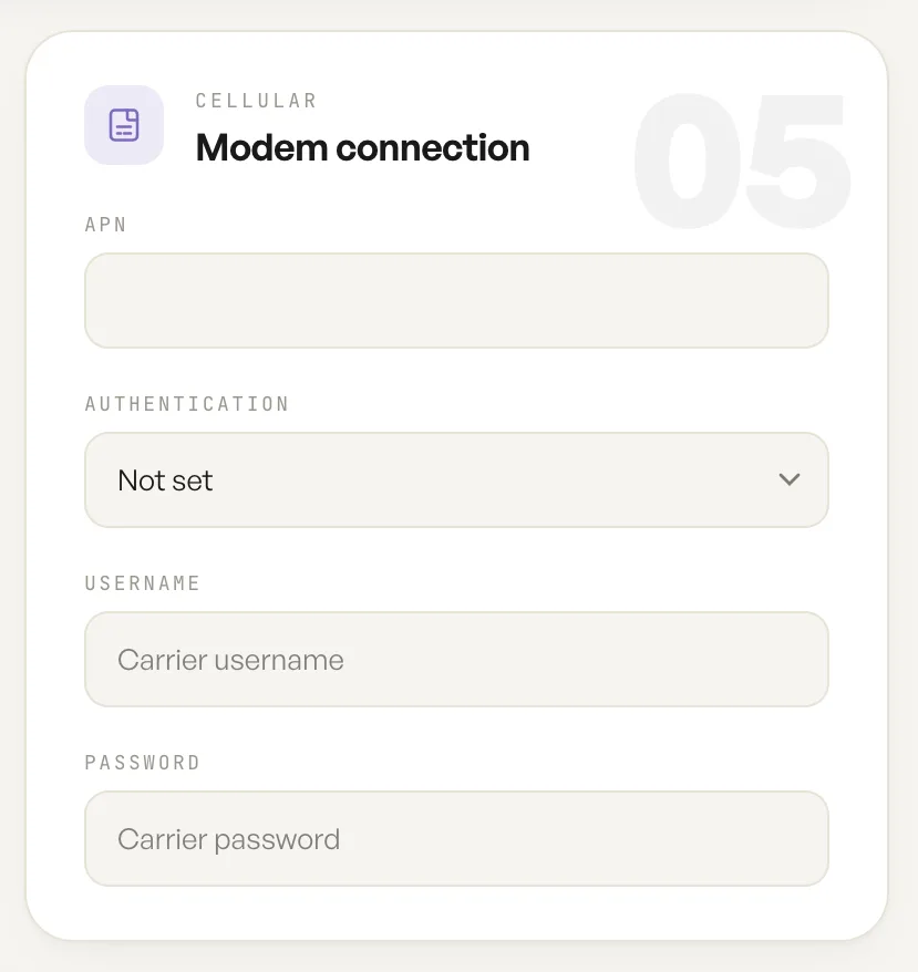 Modem connection settings in the HaloWiFi dashboard