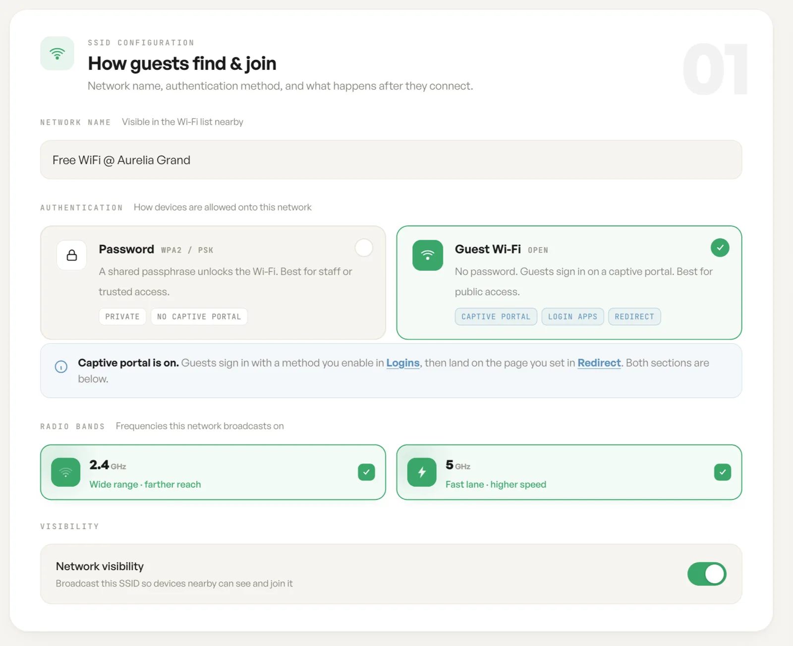 SSID configuration settings in the HaloWiFi dashboard