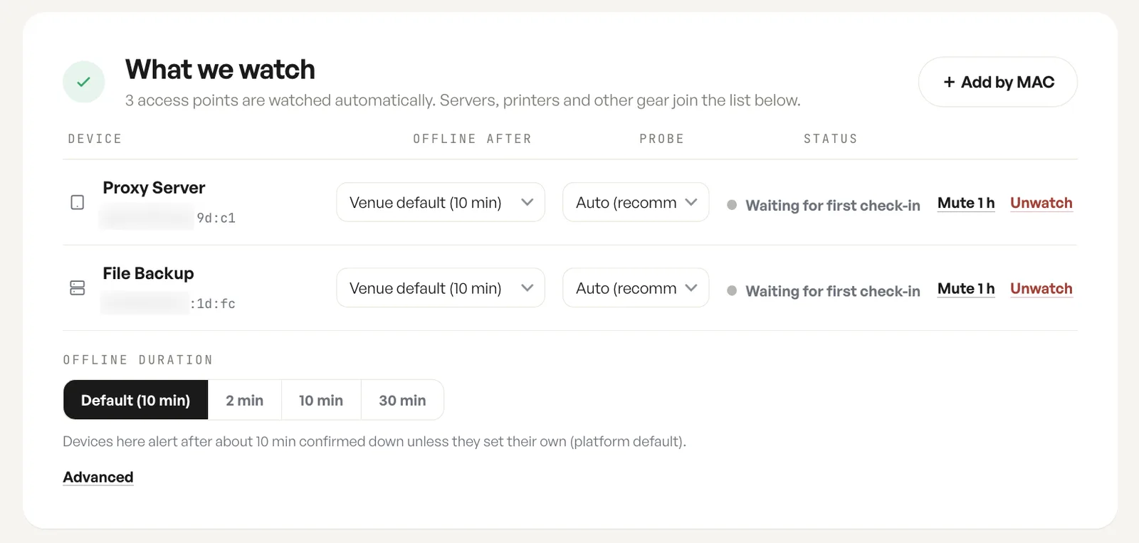 Watched devices settings in the HaloWiFi dashboard